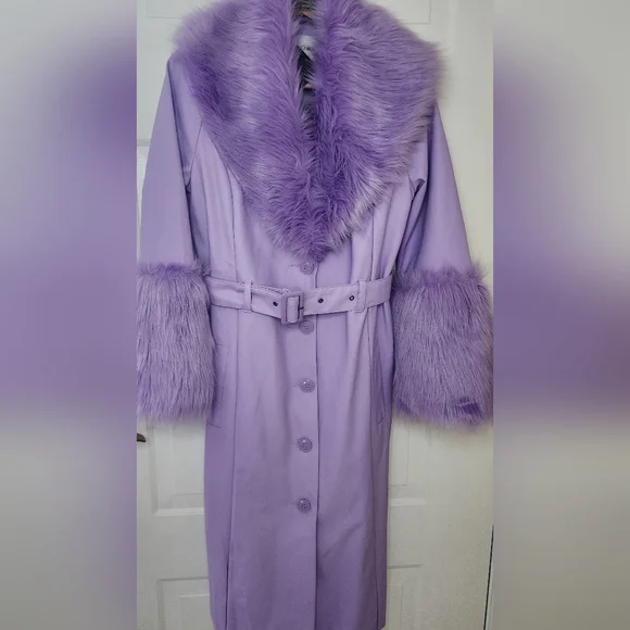 Fashion Nova Lavender Faux Fur Trench Coat - Picture 4 of 7